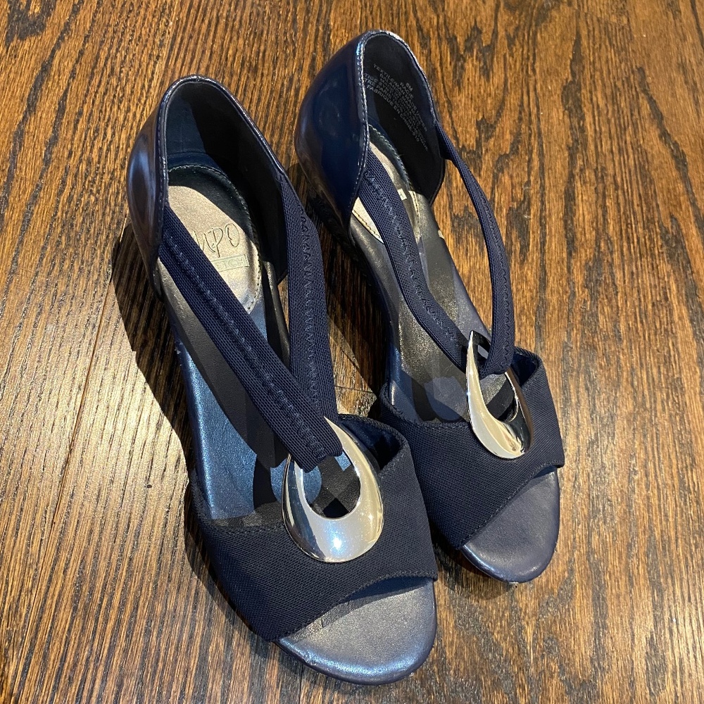 Navy Wedge Sandals - Picture 2 of 6
